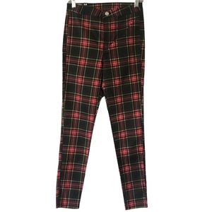 Divided black/red plaid,  cotton blend, long pants. Size 6. New with tags